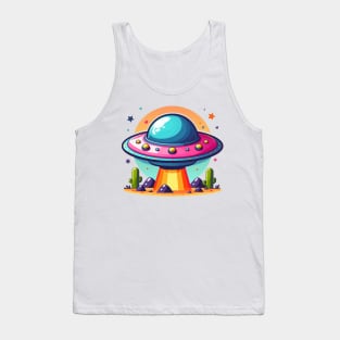 Colorful UFO Flying Saucer Over Desert Tank Top